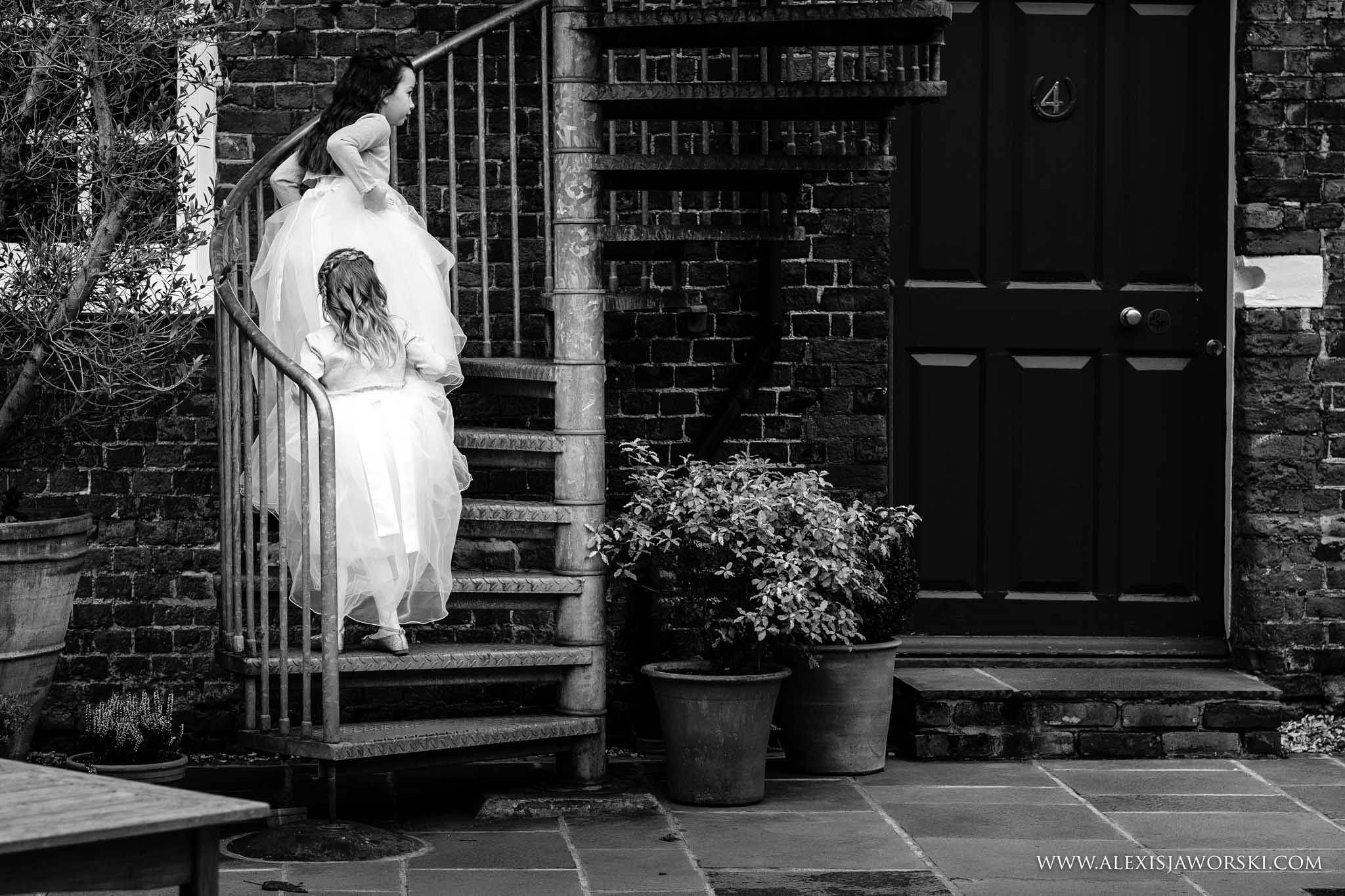 flower girls going upstairs