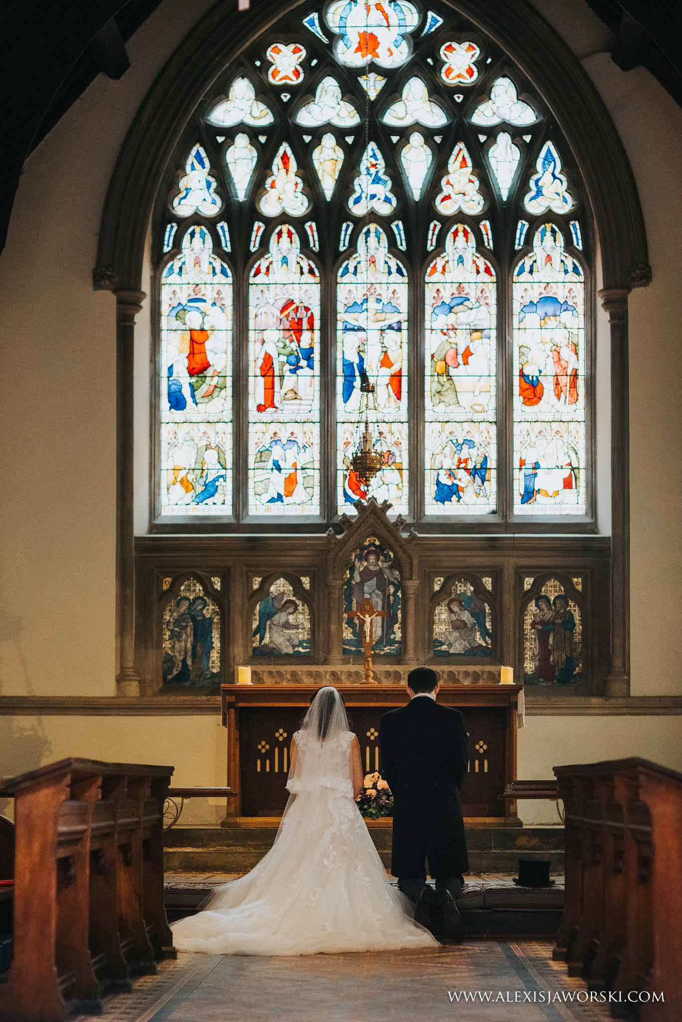 bride and groom at the altar