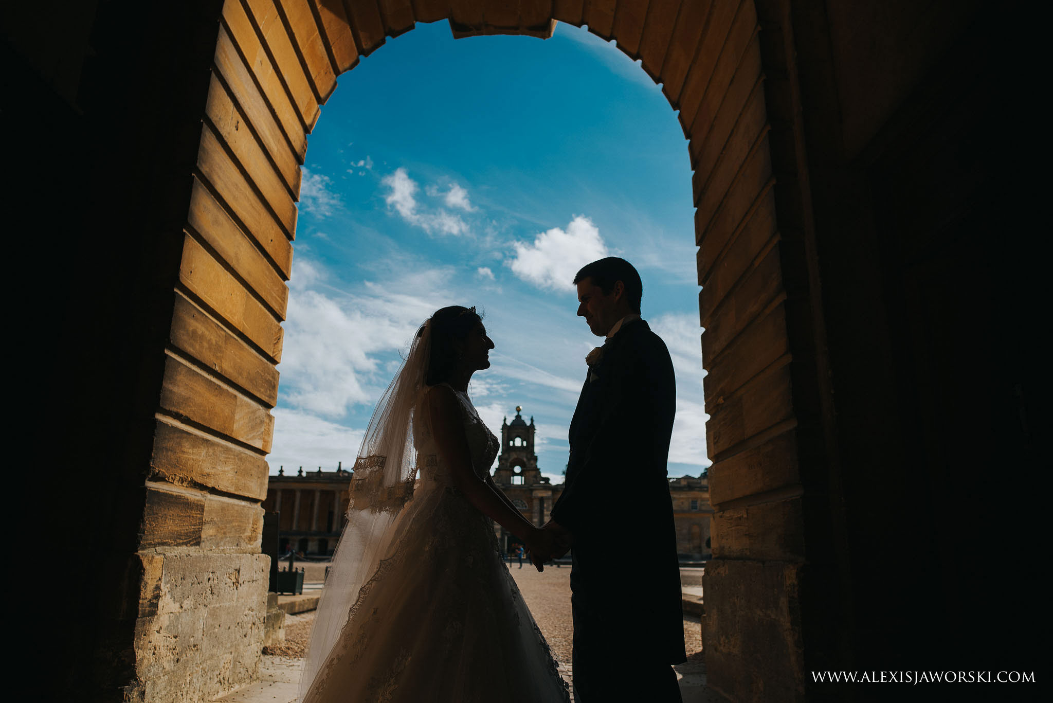 Silhouette of bride and groom