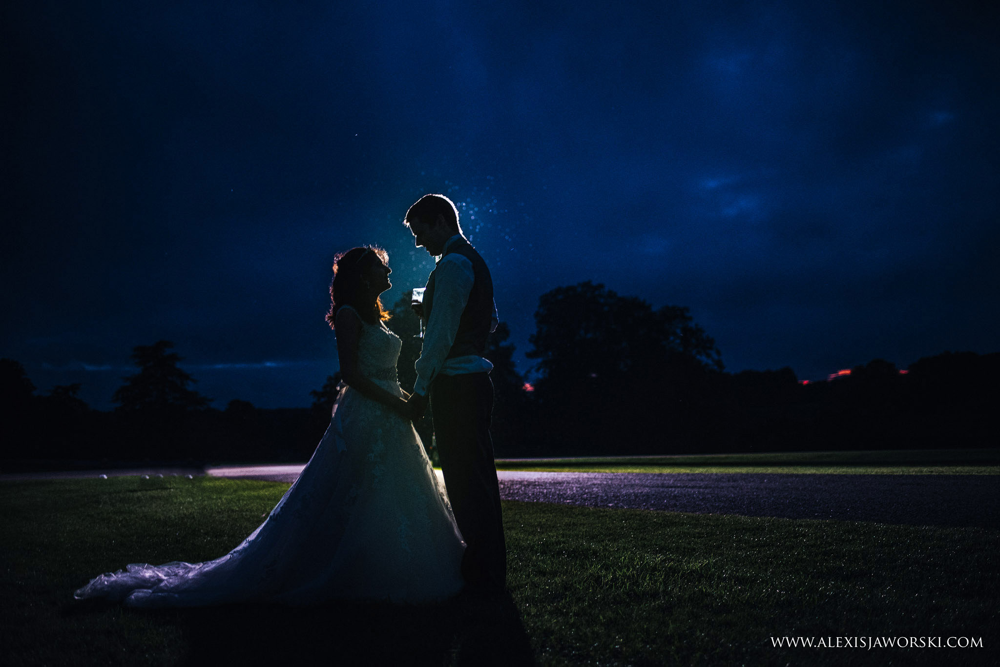 night portrait of the bride and broom
