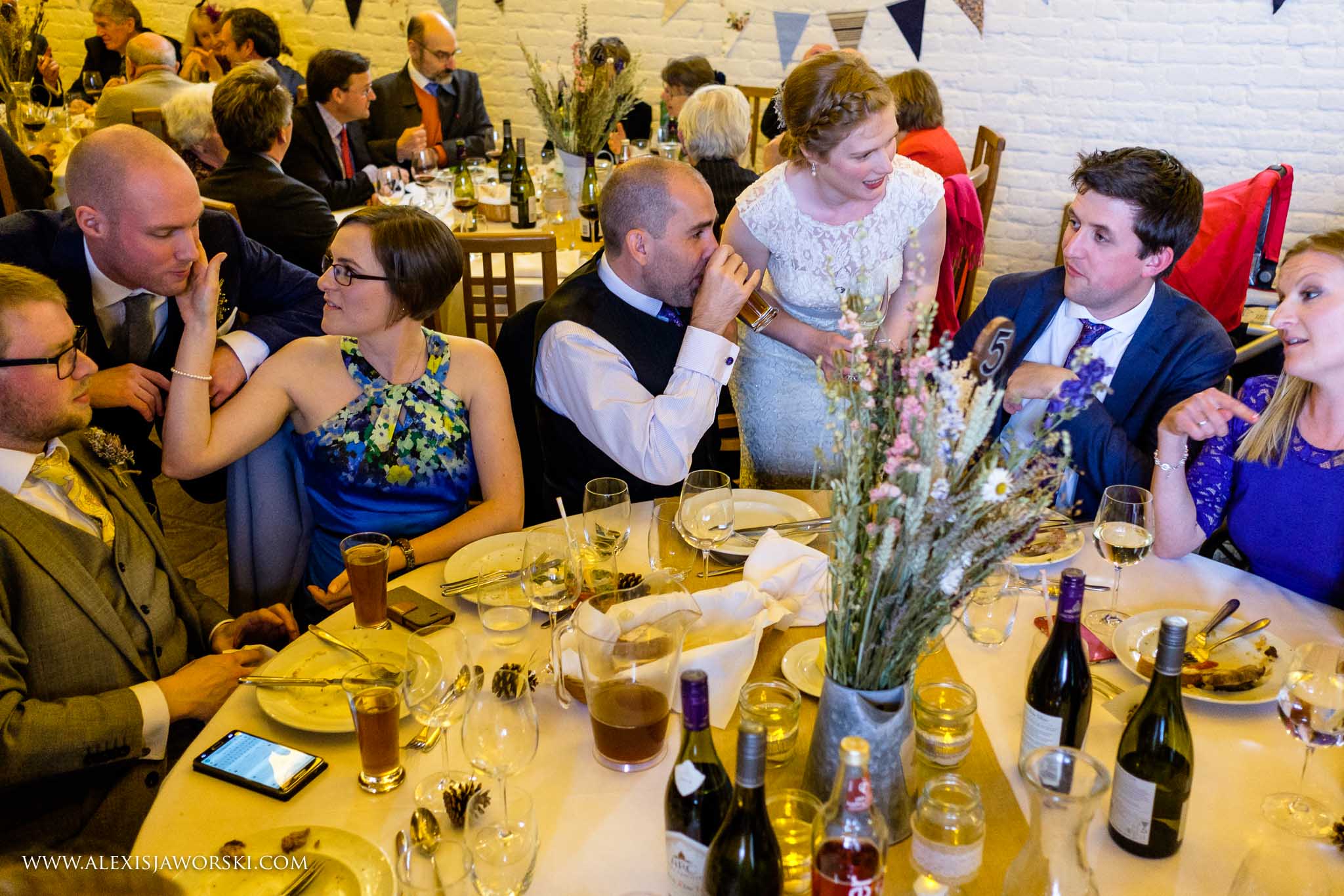 bride and groom with guests