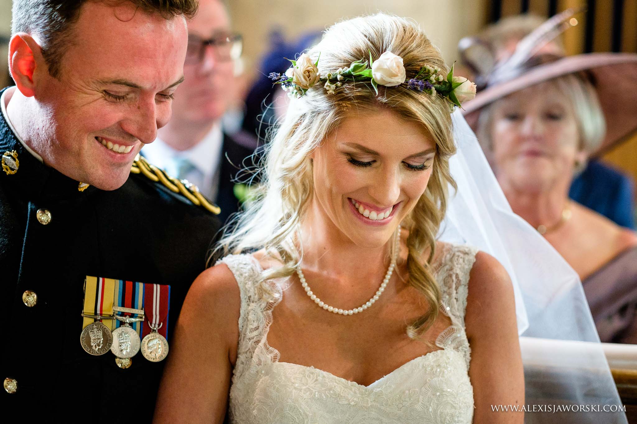 bride and groom smiling