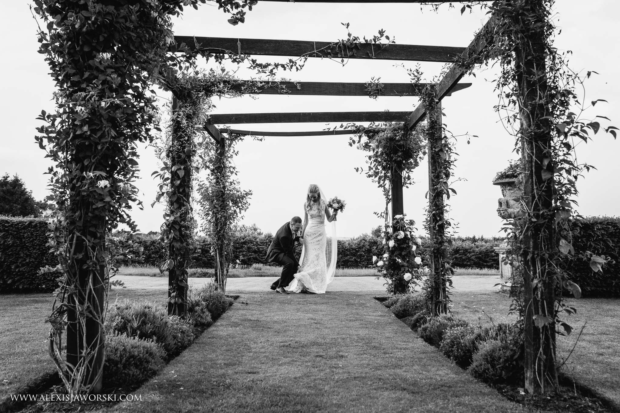 bride and groom walking down