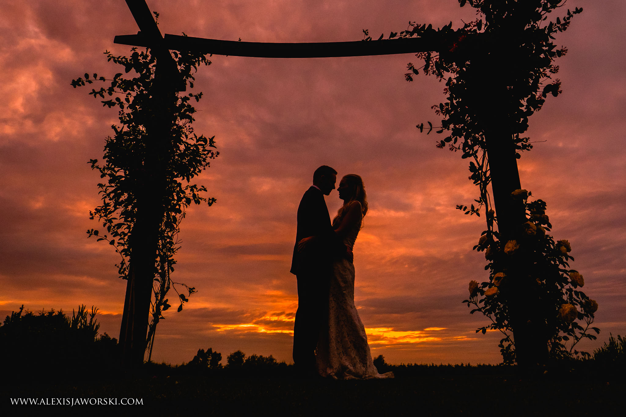 Sunset Portrait of the bride and groom