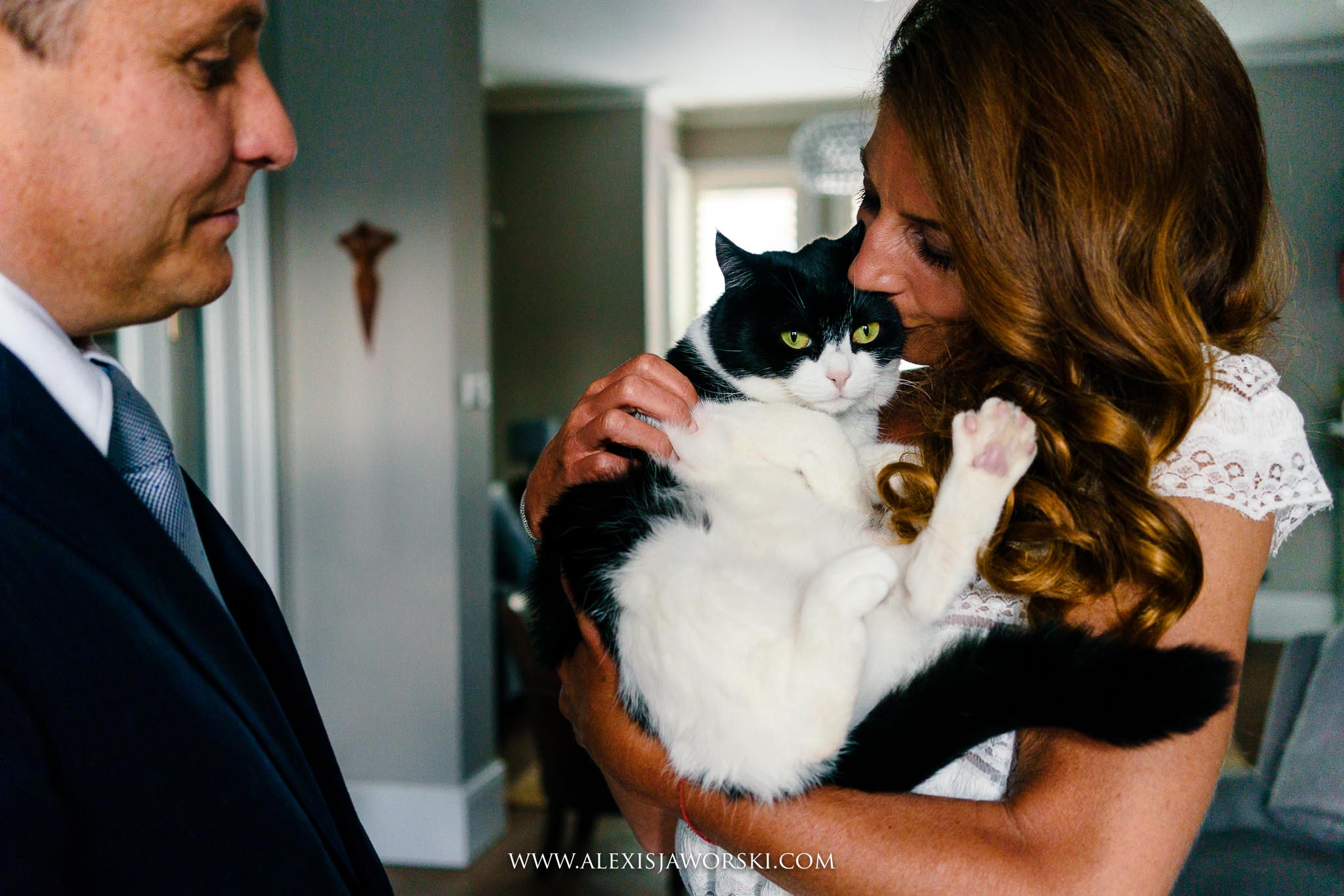 bride and groom and cat