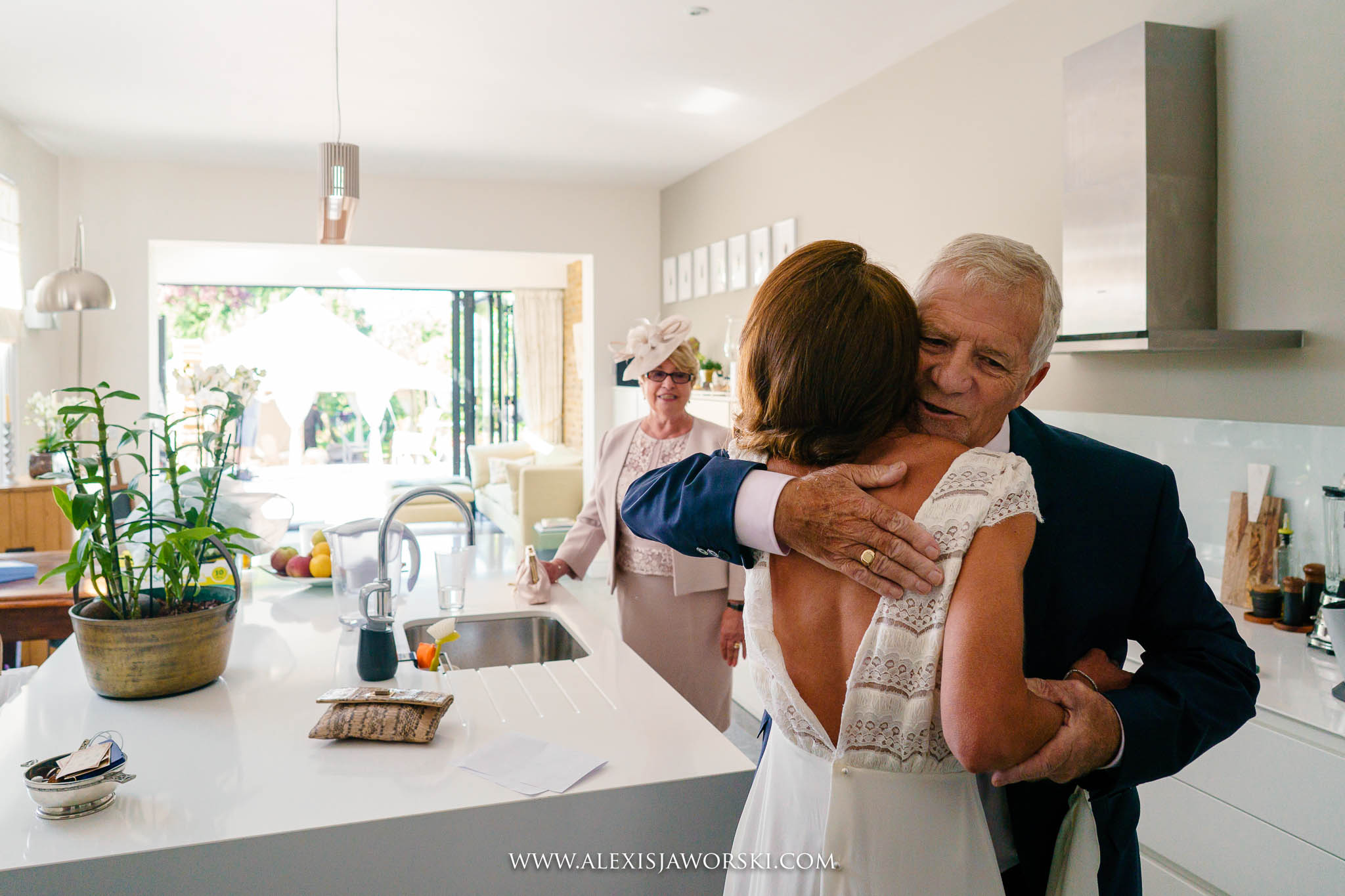 bride hugging dad