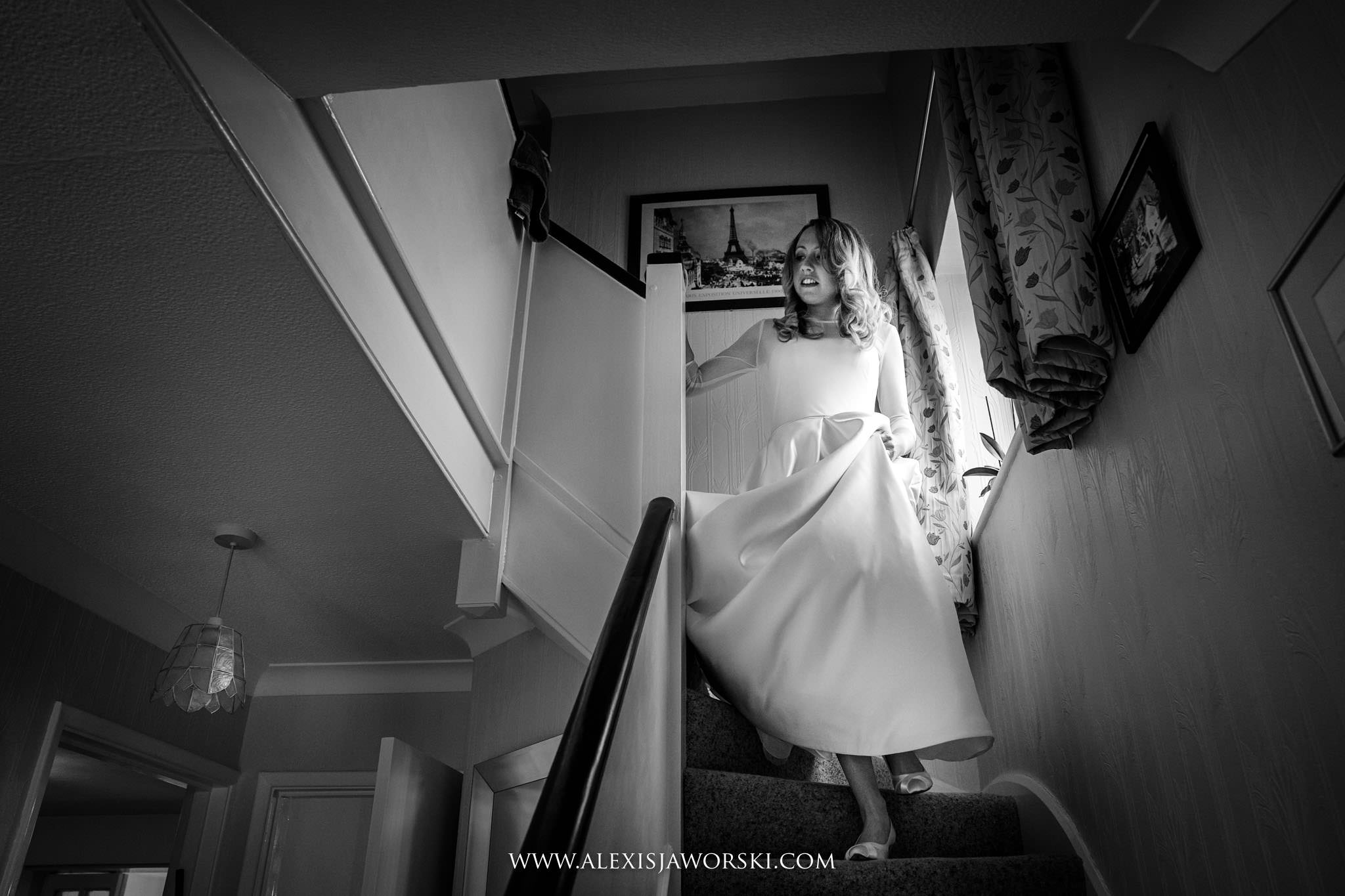 bride walking down the stairs