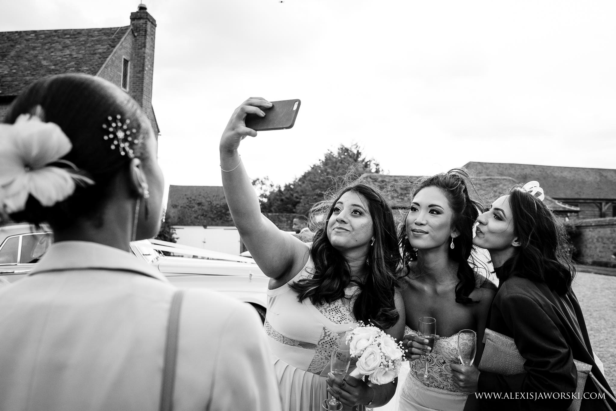 bride and bridesmaids selfie